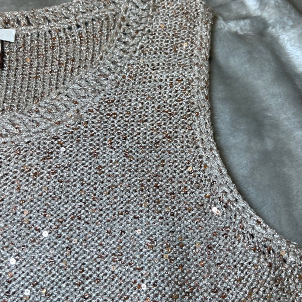 Chicos Womens Size 2 Metallic Knit Sweater Vest Beige Sparkle Casual Work Party - Picture 6 of 10